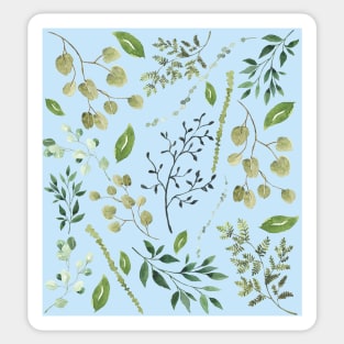 Blue Green summer leaves watercolour pattern Sticker